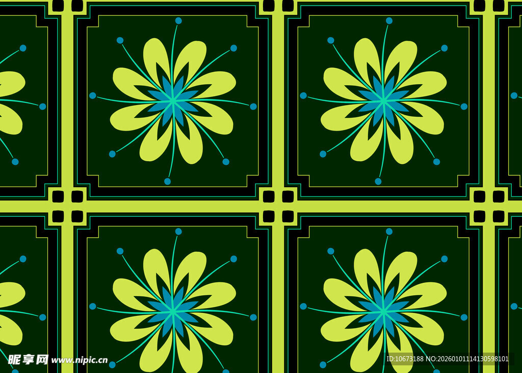 黄绿花朵几何图案背景