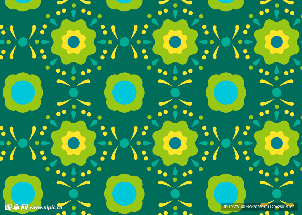 蓝绿几何花卉图案背景