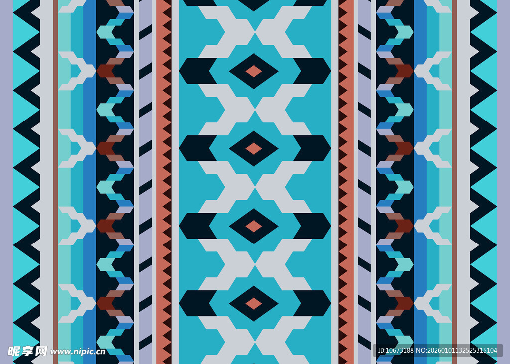 蓝调几何民族风图案