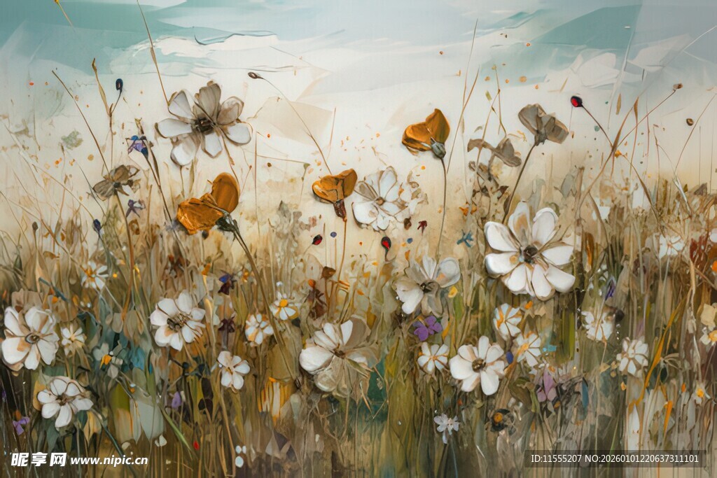 田野中的缤纷花卉