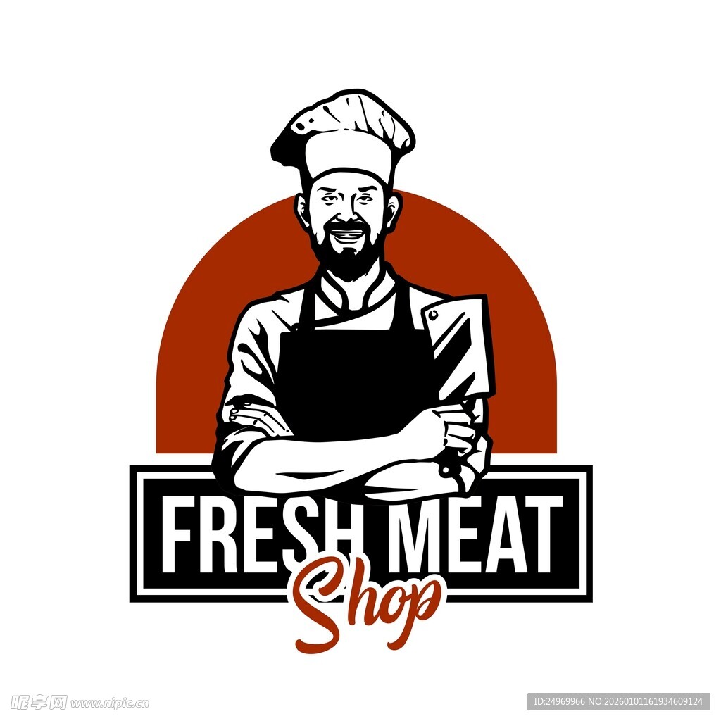 鲜肉店厨师标志设计