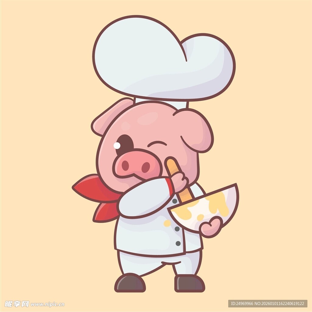 可爱小猪厨师烹饪瞬间