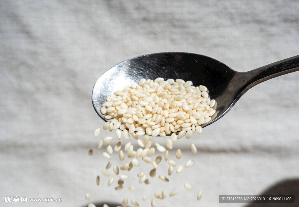 勺子上的白藜麦洒落瞬间