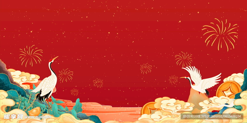 中式喜庆场景中的吉祥飞鸟