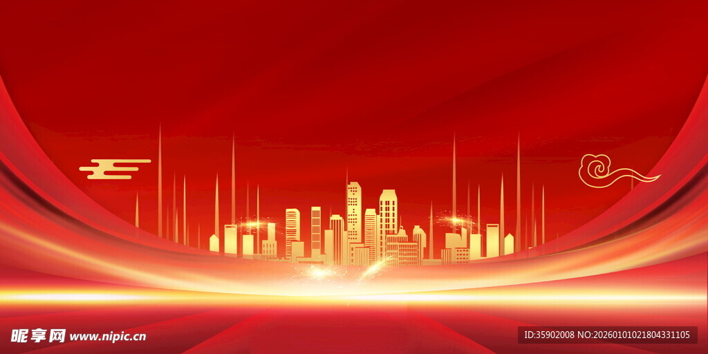 红色科技风城市夜景背景图