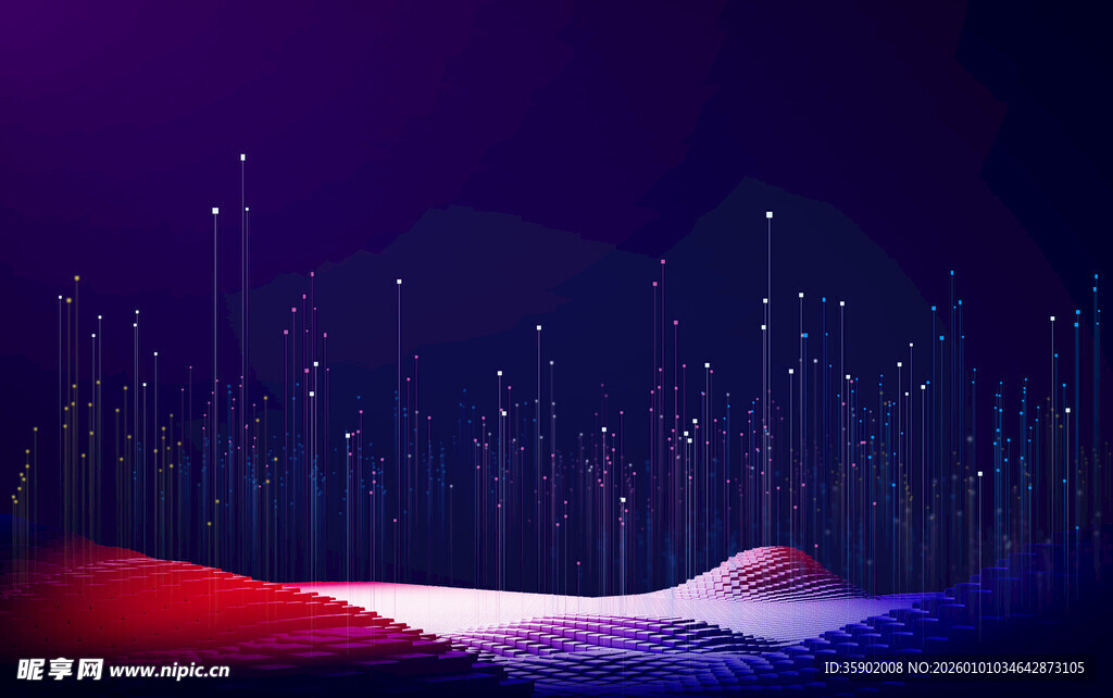 梦幻紫夜下的城市光影景观背景