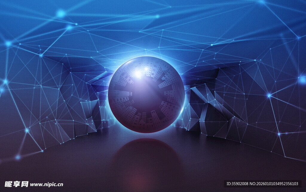 科技感球体与网络空间背景