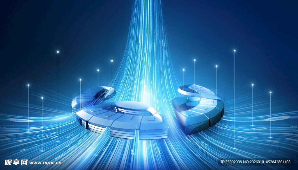 科技感蓝色光束环绕汽车背景