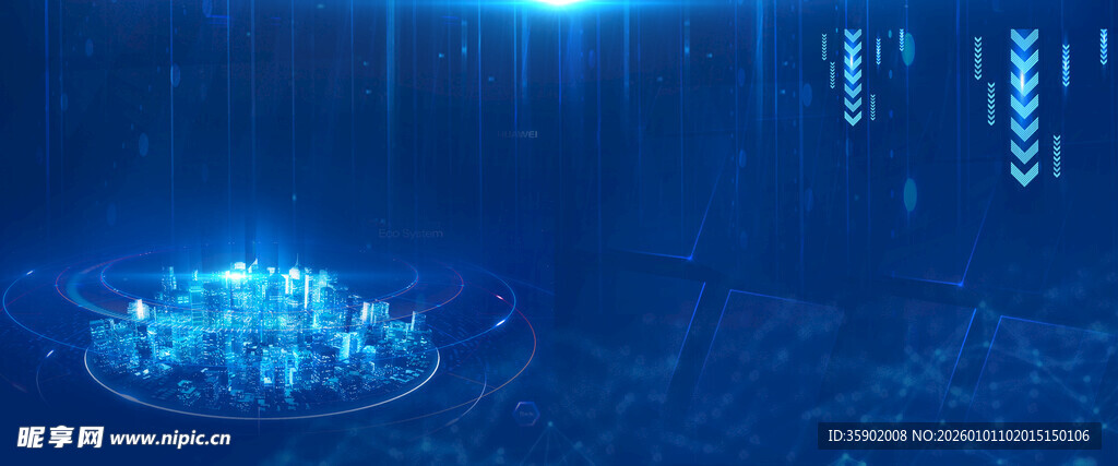 蓝色科技感发光球体场景