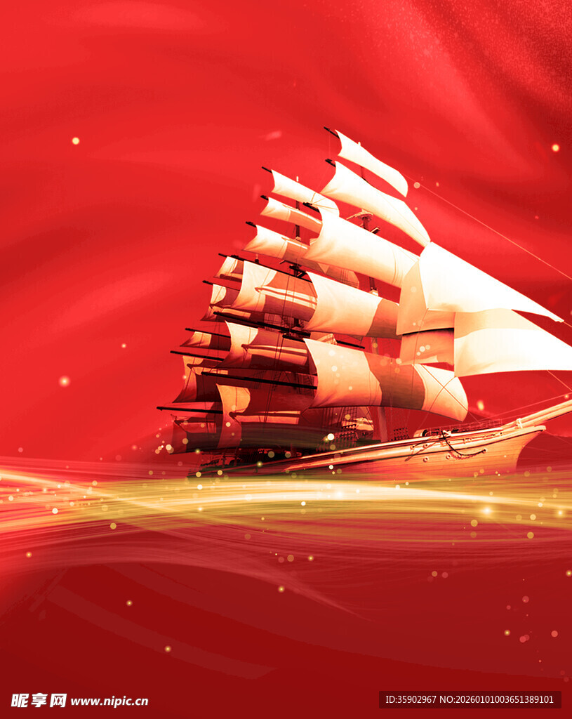 扬帆起航的复古帆船