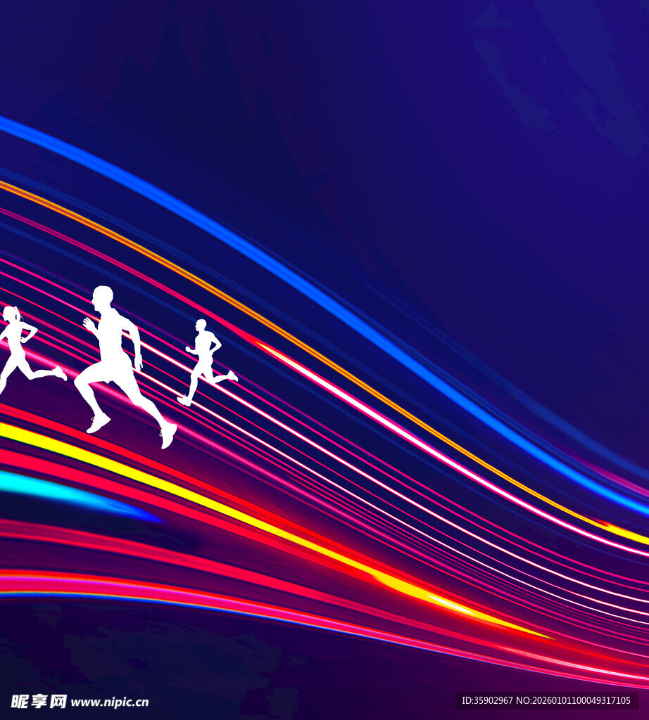 彩色光线下的奔跑身影