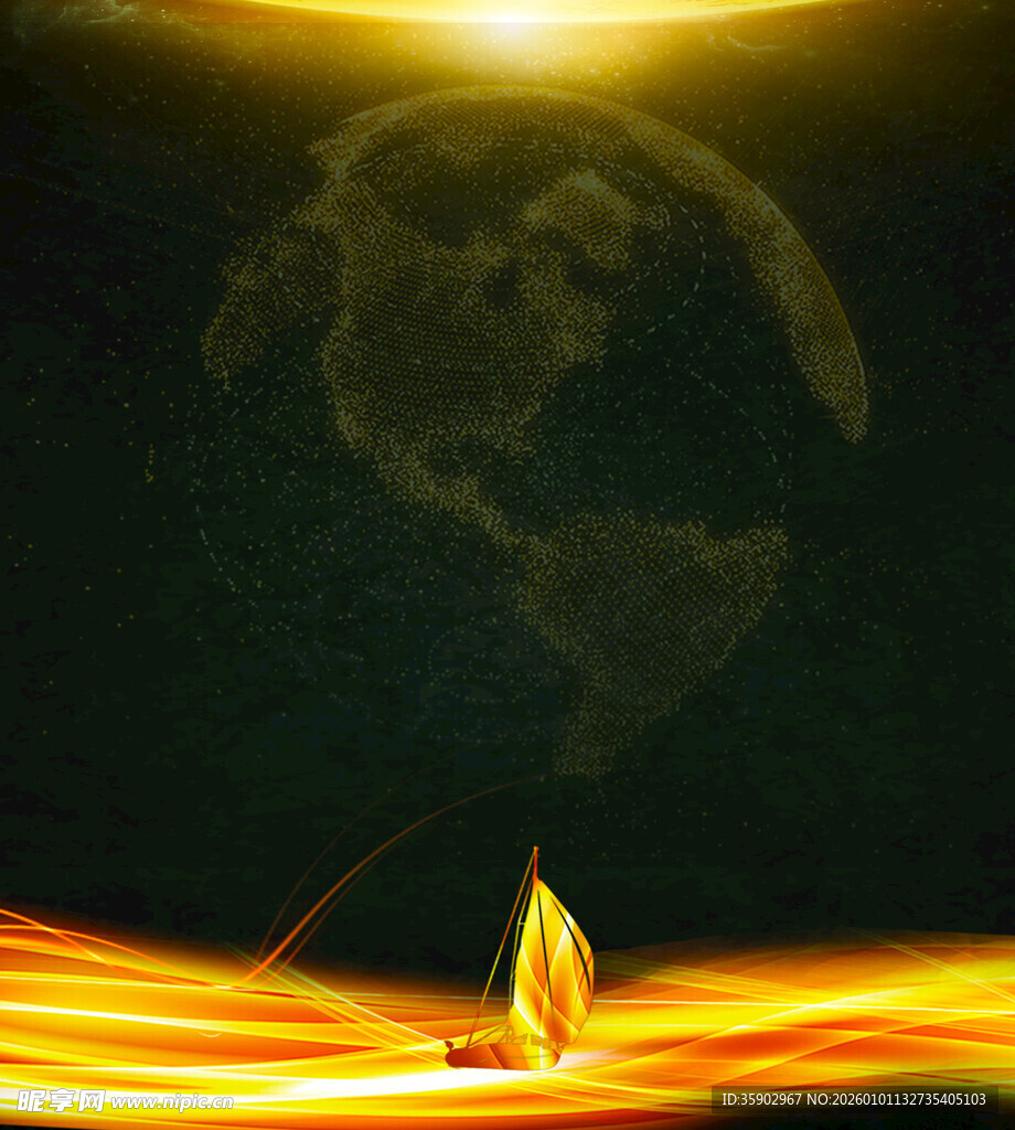 海上日出下的孤舟美景