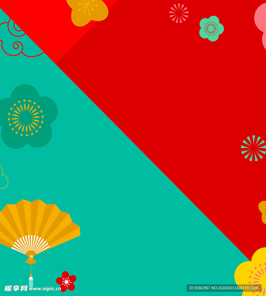 红蓝背景的中式元素图案