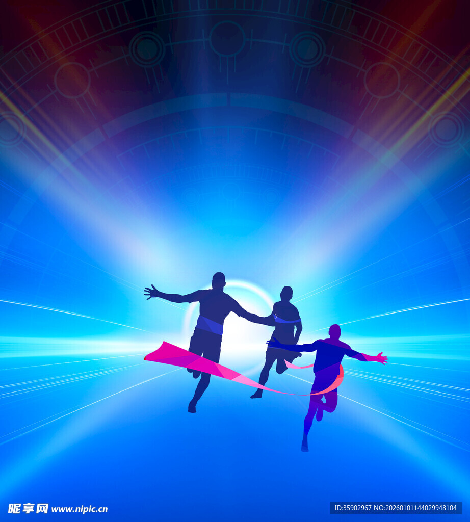 动感舞者在炫光中飞跃