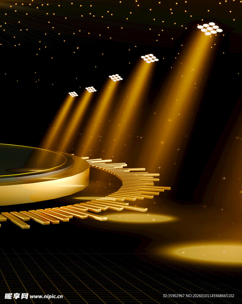 金色舞台灯光下的闪耀场景