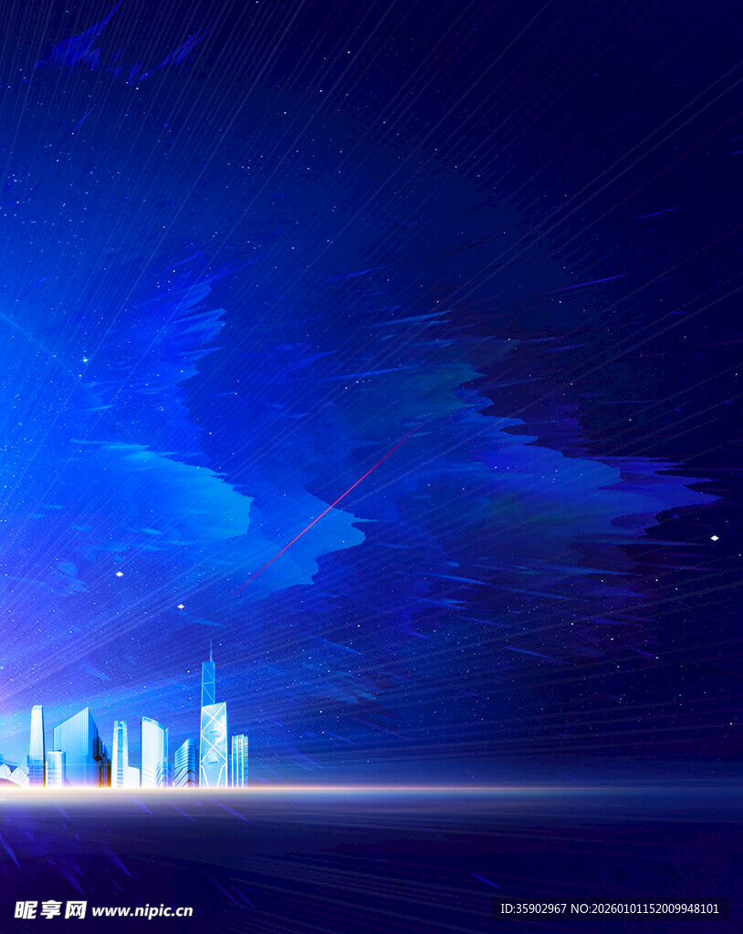 梦幻都市夜景蓝光璀璨