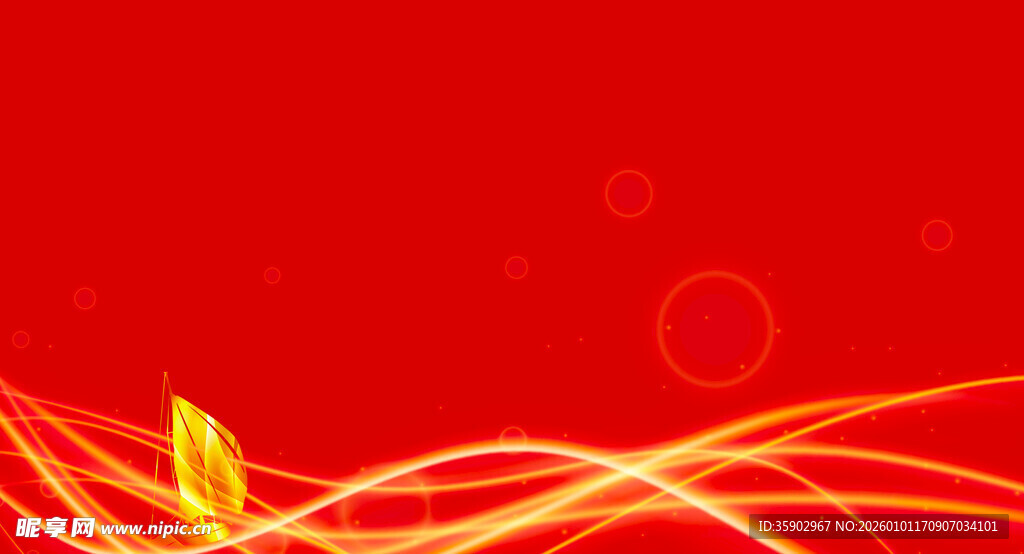 红色背景上的动感线条与飞鸟