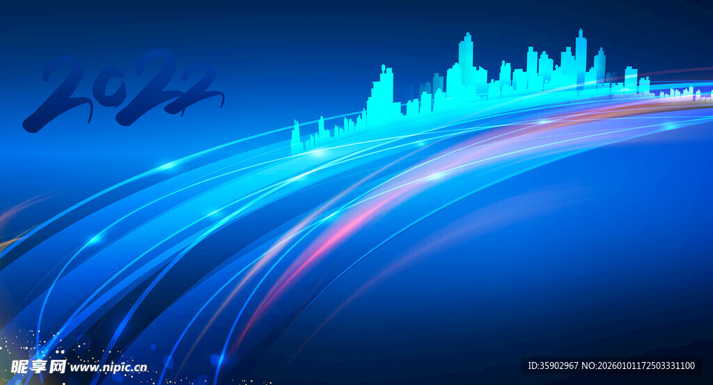 蓝色动感线条科技背景图