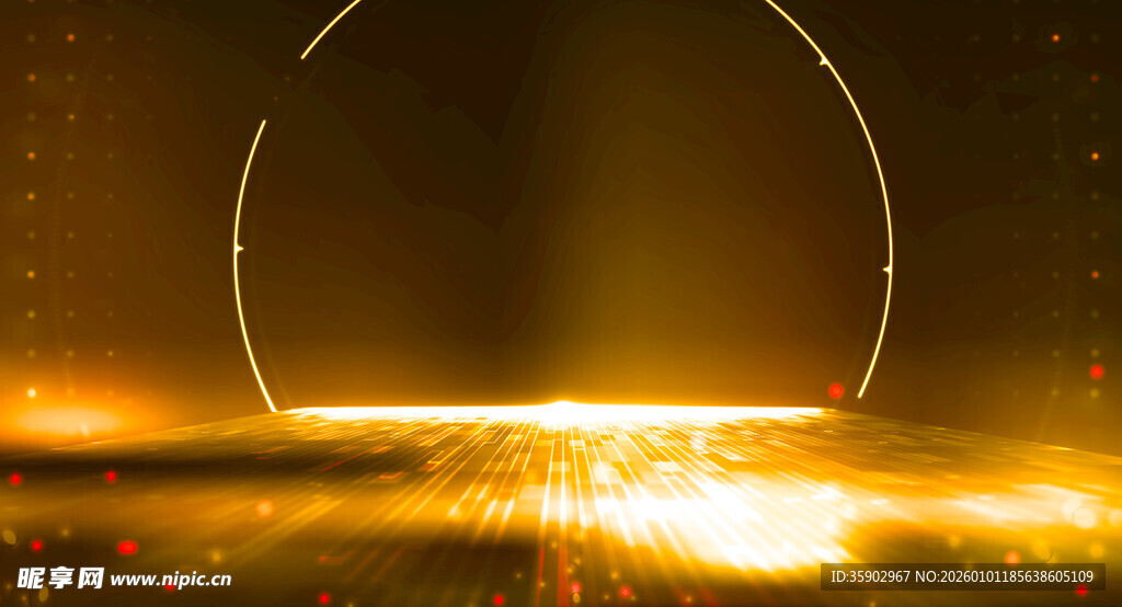 金色炫光圆形舞台背景
