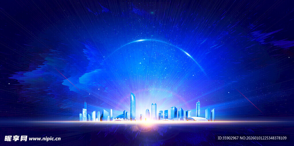 梦幻蓝色科技感城市夜景