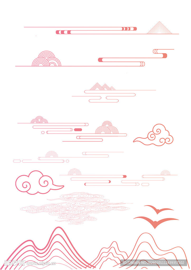 中式山水云纹矢量插画