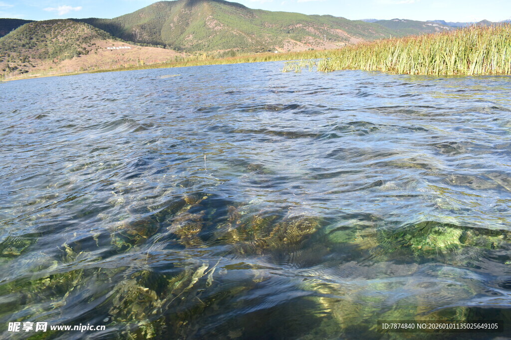 清澈湖水 隐约可见水底景象