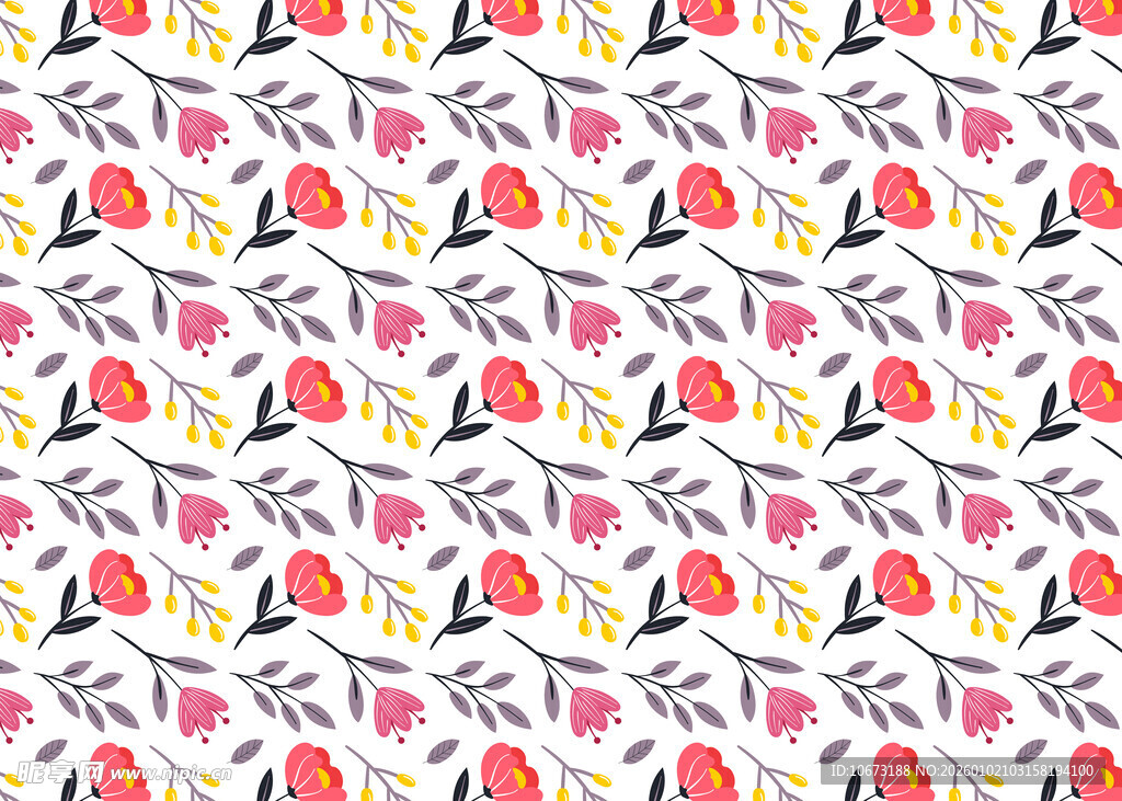 多彩花卉小鸟图案背景