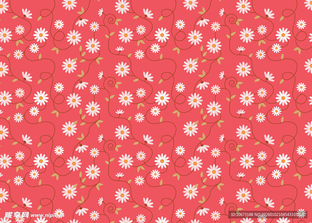 红色小花图案布料纹理