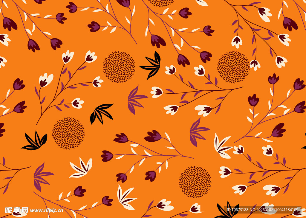 橙色花卉植物图案背景