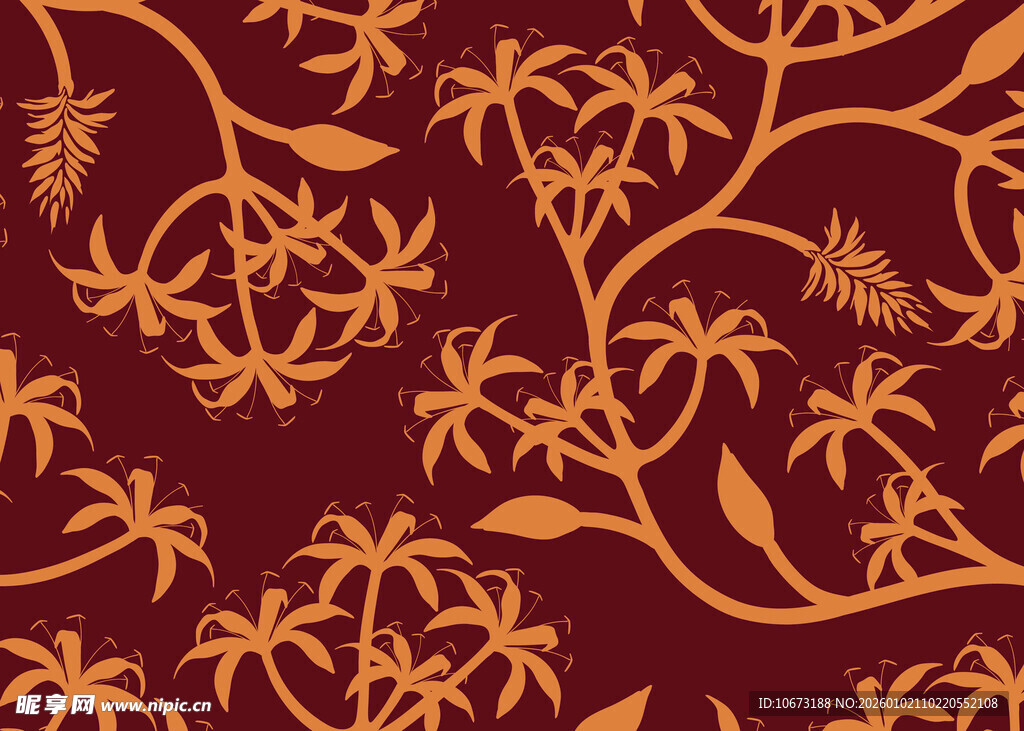 棕底橙花植物图案纹理