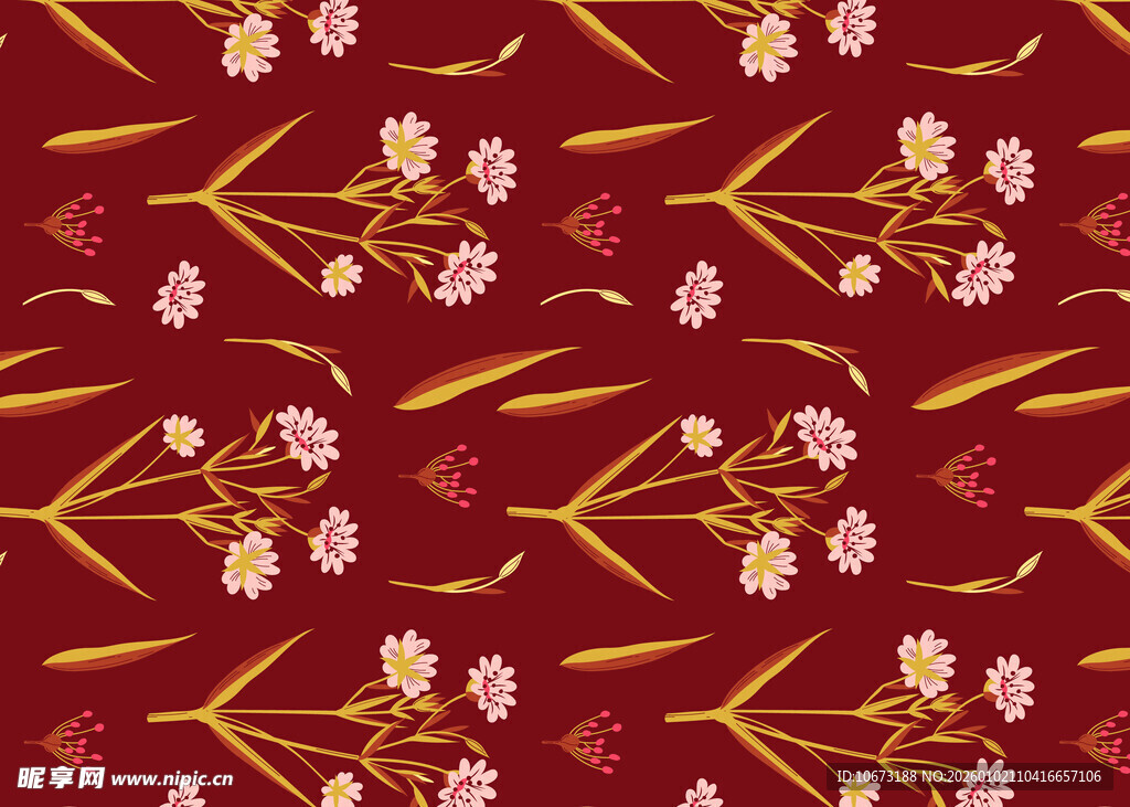 复古风红色花卉图案背景