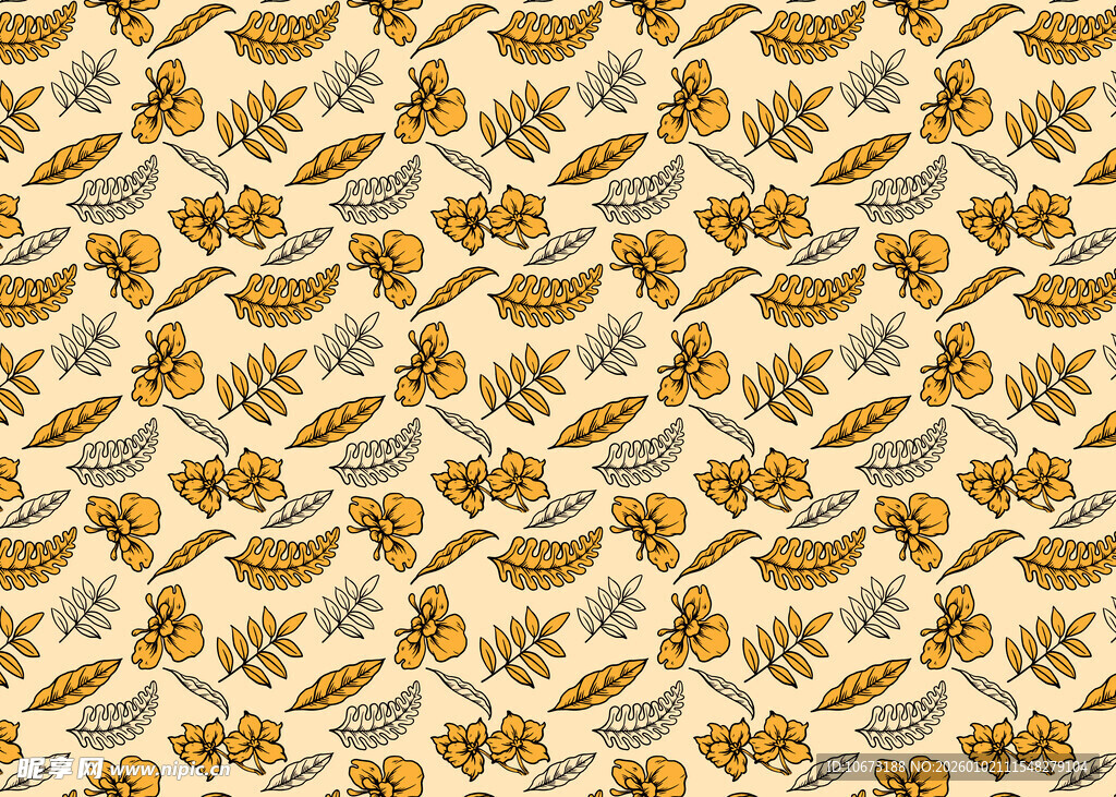 复古花卉图案无缝背景图