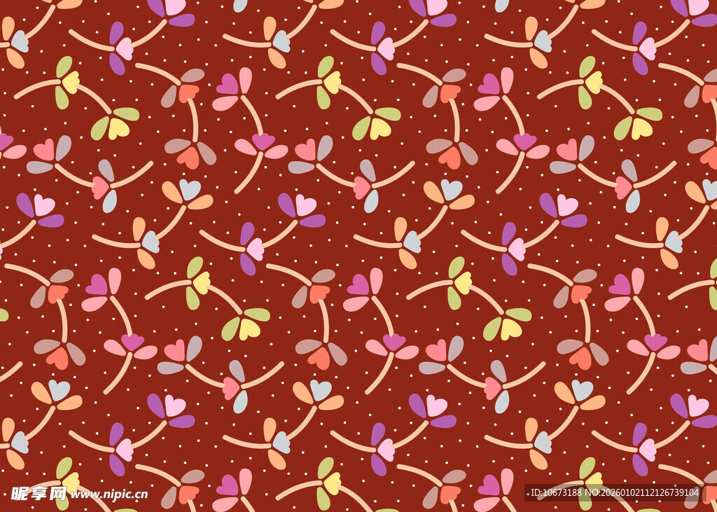 红色花卉藤蔓图案纹理