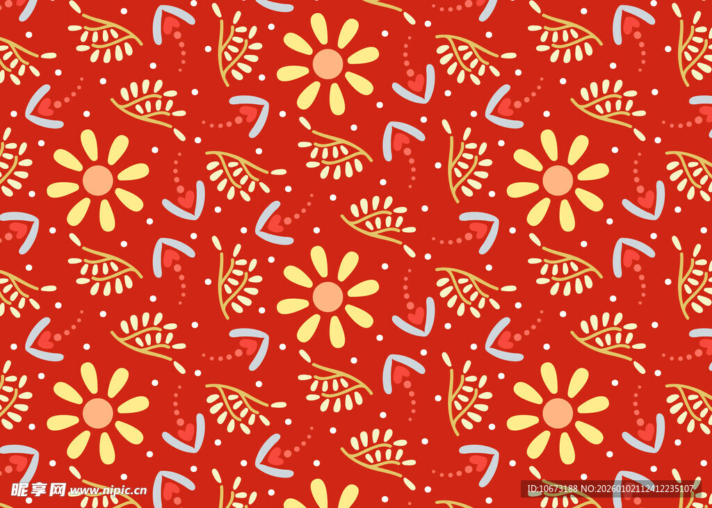 红色花卉图案背景纹理