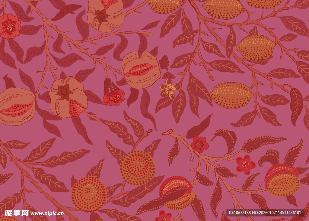 粉色底水果花卉图案纹理
