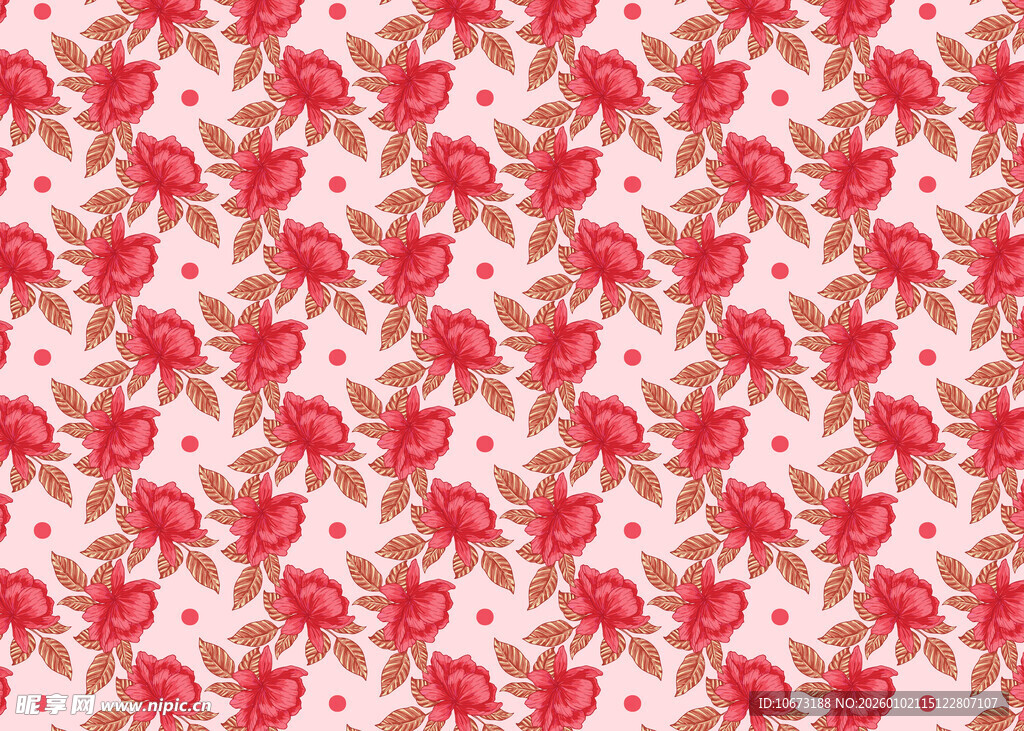 红色花卉图案布料纹理