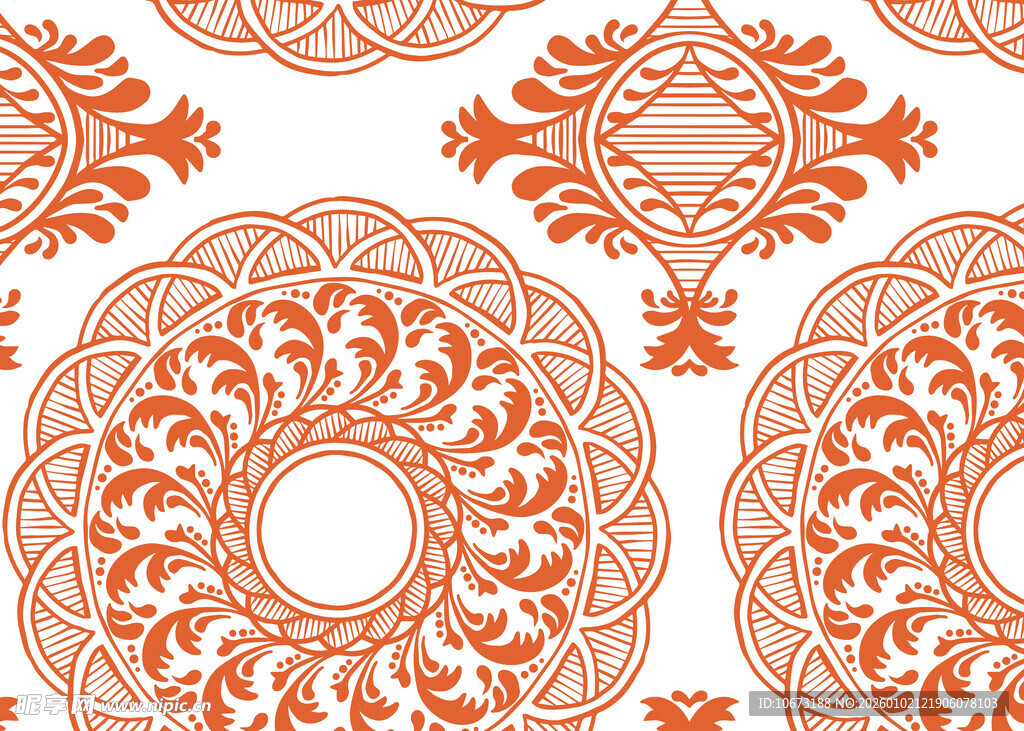橙色复古花纹无缝图案