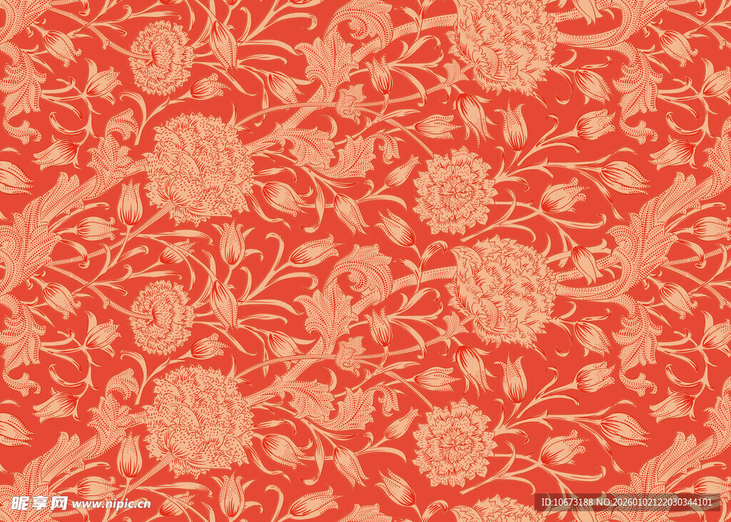 红色花卉精美传统图案