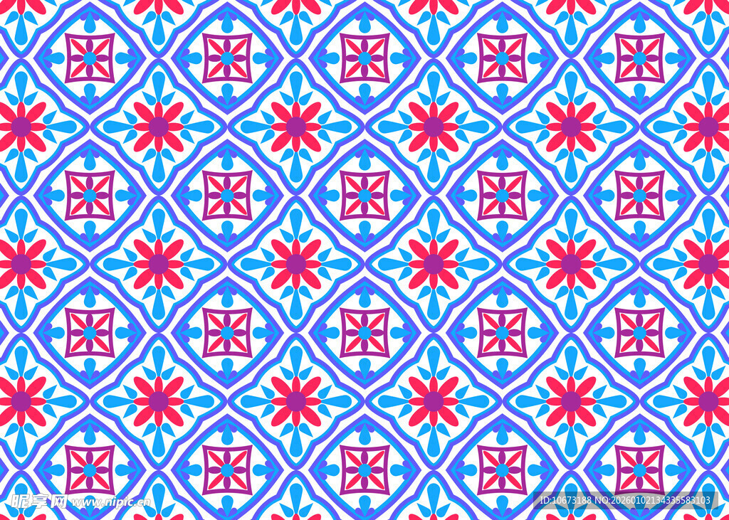 蓝红几何花纹图案设计