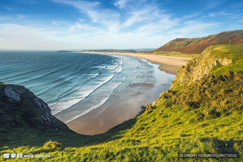 美丽海岸风光绿意盎然