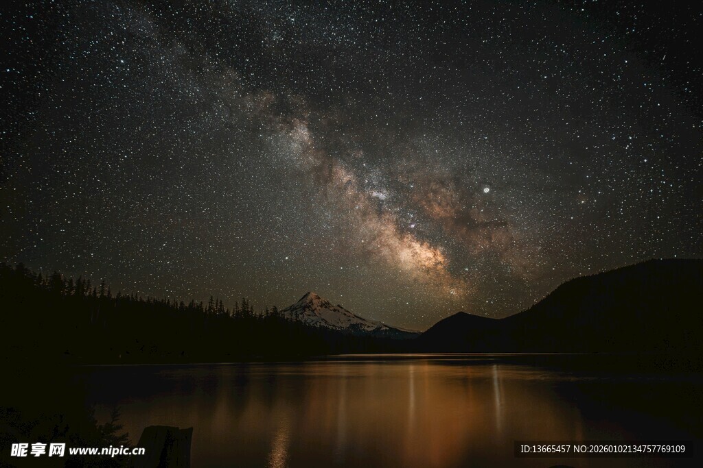 湖畔星空夜景