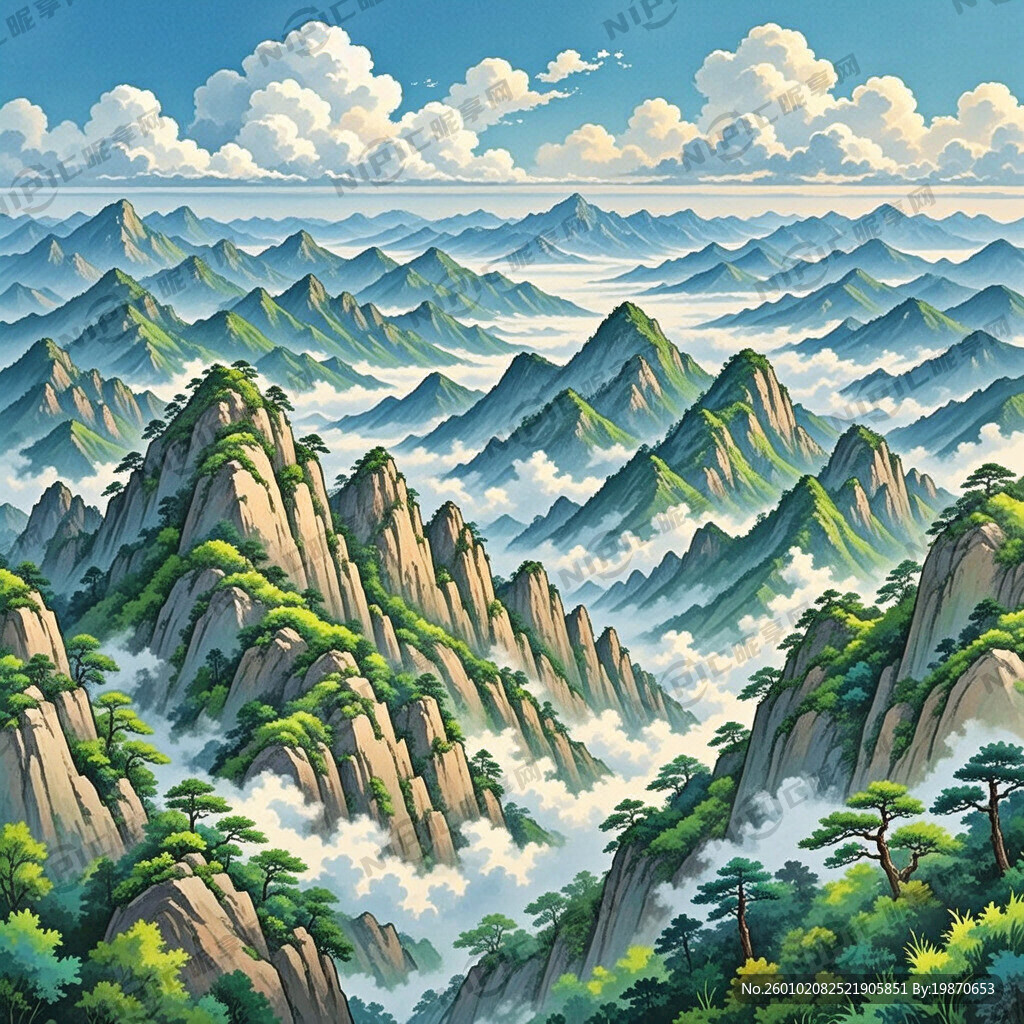 帮我生成一个手绘版彩色连绵起伏