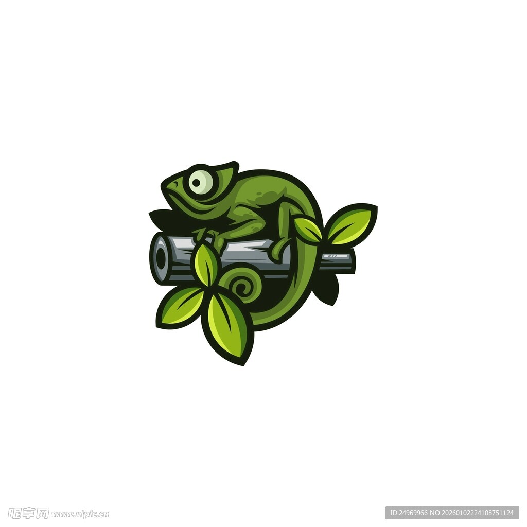 绿色变色龙与枝叶图标