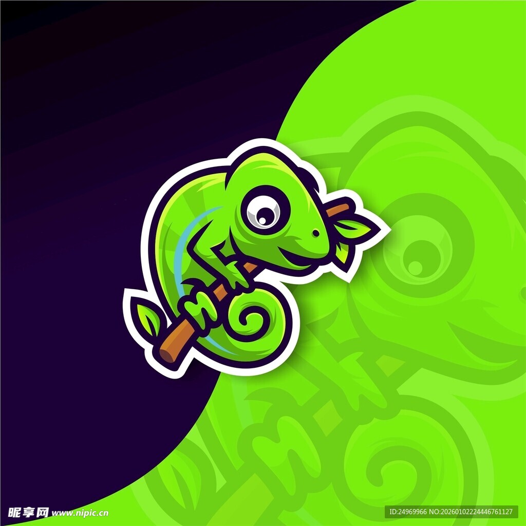 可爱绿变色龙卡通形象