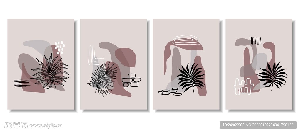 四幅花卉动物装饰画组合