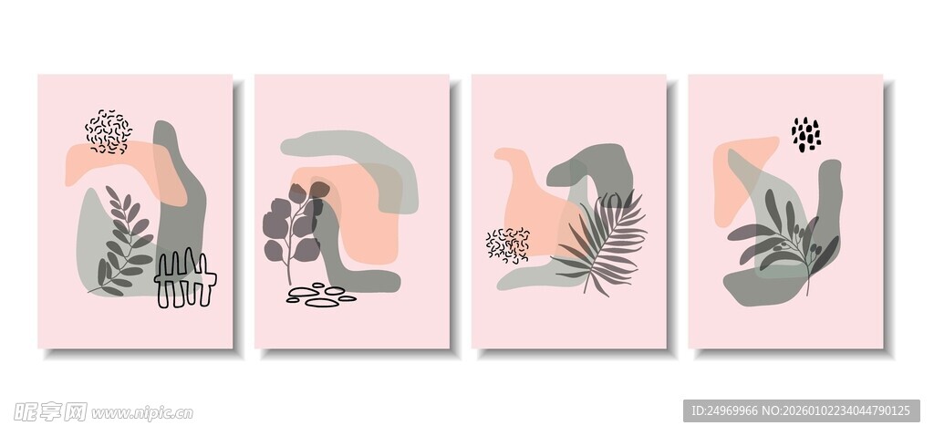 四幅动植物主题装饰画