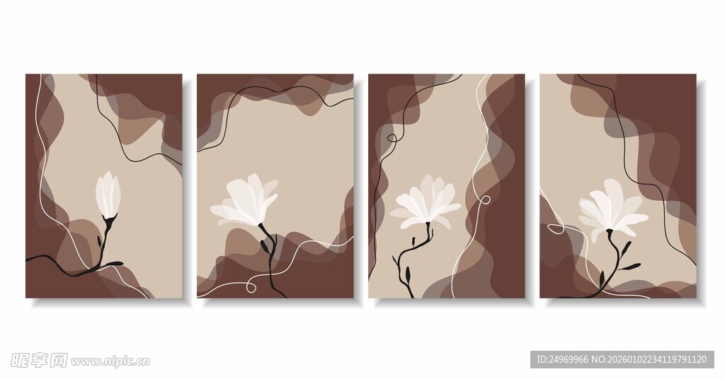 三联抽象花卉装饰画