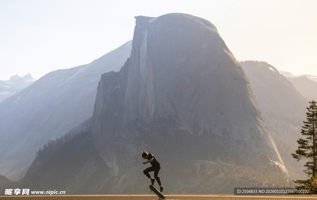 壮丽山峰与孤树景观