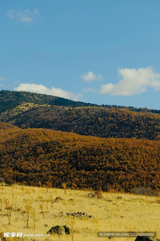 秋日旷野山丘风景图