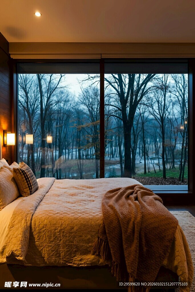 温馨卧室窗外夜景迷人
